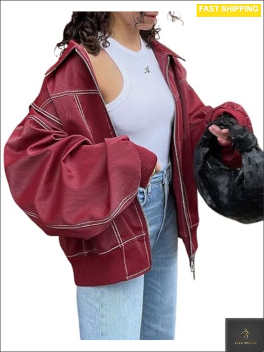 Faux Leather Moto Biker Jacket Oversized Zip Up Winter Coat